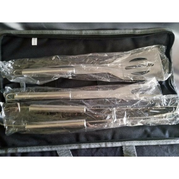 3-Piece Stainless Steel BBQ Grill Tool Set w/case Outdoor Camping Barbecue Tools - Picture 2 of 7